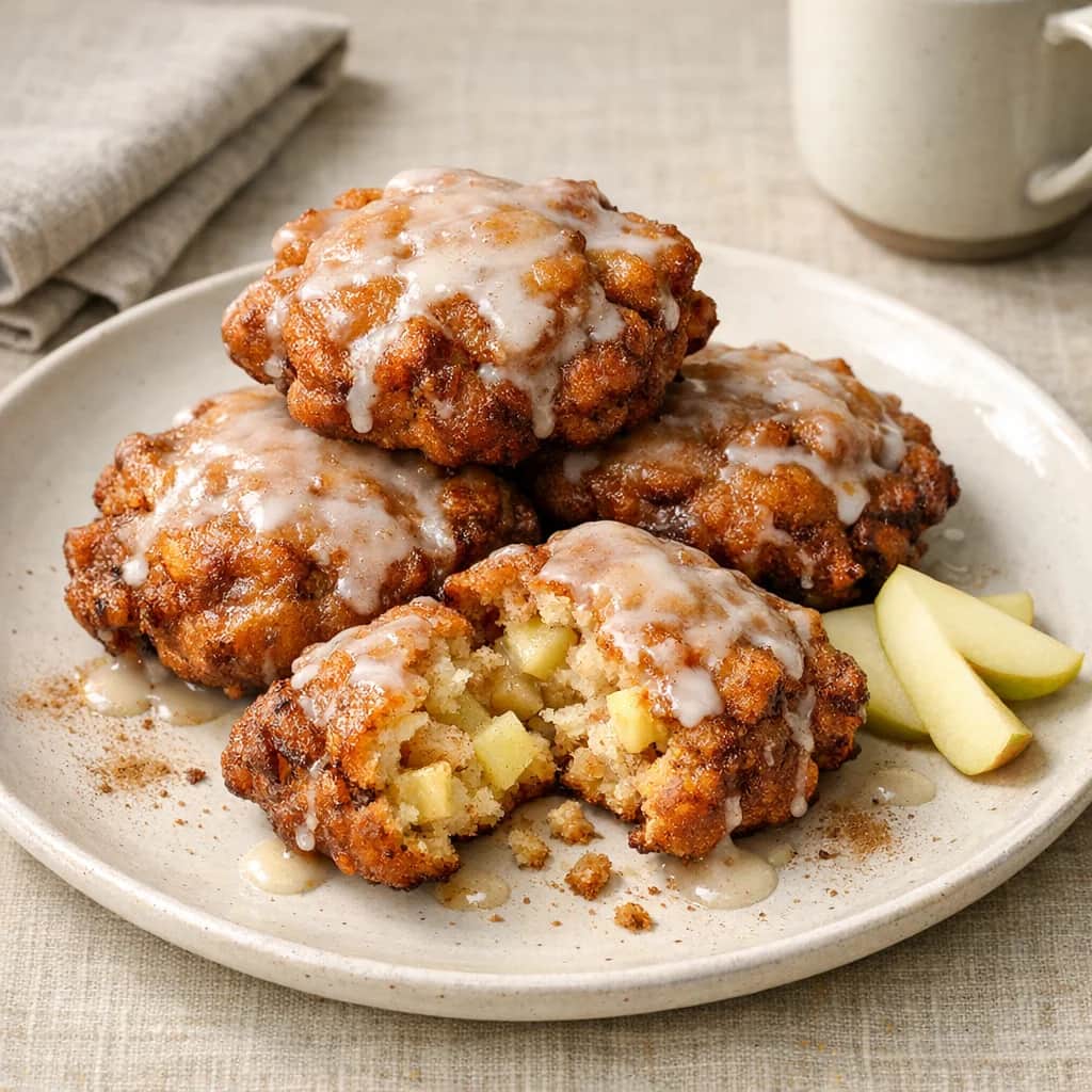 Classic Apple Fritters - These classic apple fritters feature tender, spiced dough studded with juicy apple pieces and deep-fried to golden perfection, then coated in a sweet vanilla glaze. Perfect for breakfast, dessert, or a snack, they’re crispy on the outside and soft inside. Impress family and friends with this homemade treat.