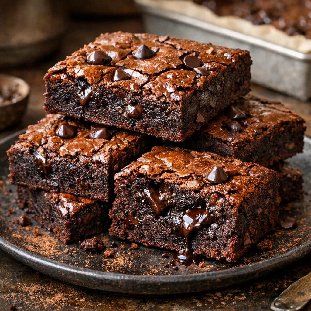 Death By Chocolate Brownies - Death By Chocolate Brownies are rich, fudgy squares made by melting butter and dark chocolate together, then folding in just enough flour for a dense, velvety crumb. Studded with chocolate chips and finished with a perfectly glossy top, they bake up deeply decadent with a gooey center and crisp edgesโan easy, beginner-friendly treat for serious chocolate lovers.